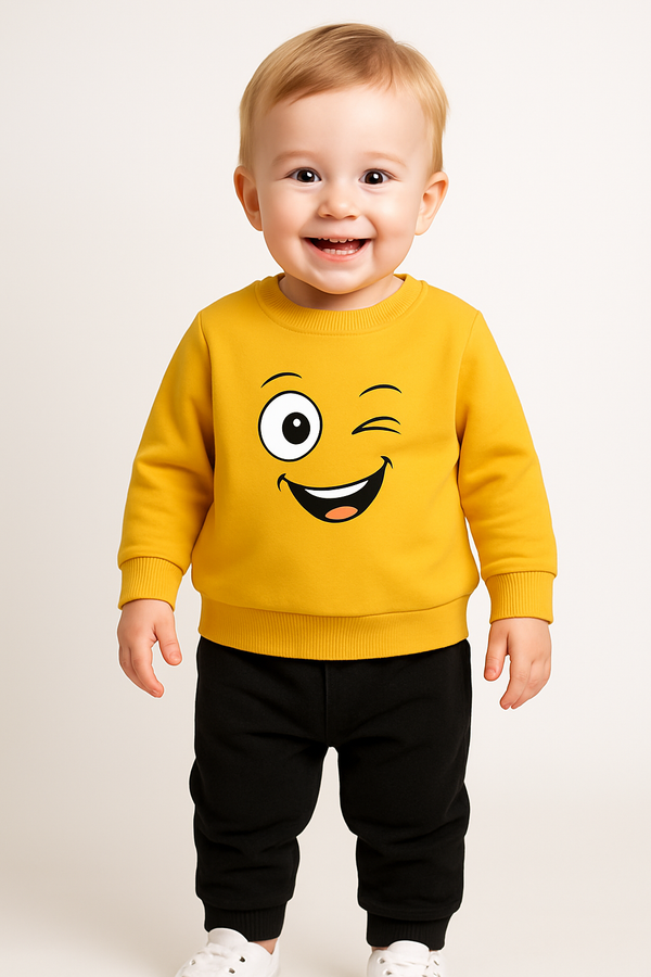 2pcs Set Girl's Baby's Cartoon Funny Wink Print Sweatshirt & Comfy Pants Set