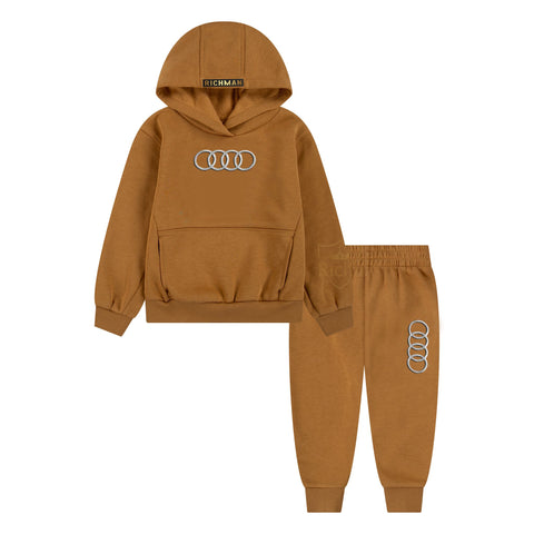 Kids’ Unisex Hooded Tracksuit – Brown Color, All-Season Wear