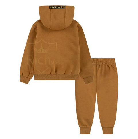 Kids’ Unisex Hooded Tracksuit – Brown Color, All-Season Wear