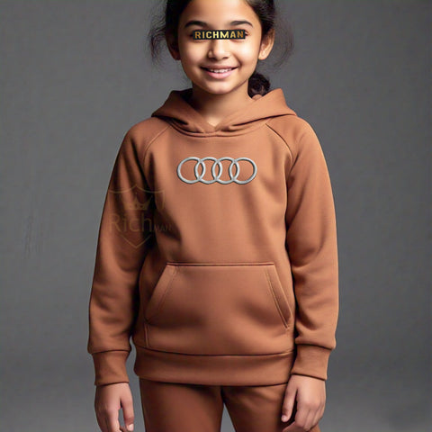 Kids’ Unisex Hooded Tracksuit – Brown Color, All-Season Wear